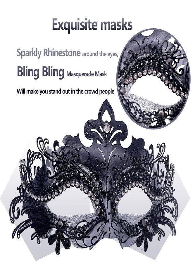 Geek-M Masquerade Mask for Women/Men, Fancy Party Face Mask Venetian Mask for Prom Ball Halloween Mardi Gras (masquerade mask with stick Sliver+Black) - Image 2